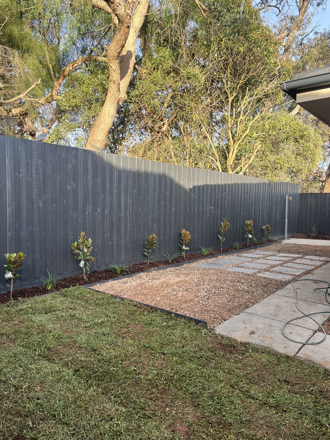 Sir Walter buffalo lawn and Tuscan topping in a completed Forest Hill rear garden